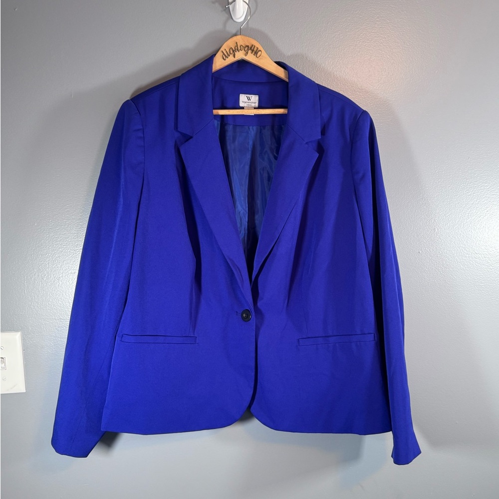 Worthington Royal Blue Blazer Women's 2X Plus Size One-Button Career Jacket - Picture 3 of 10